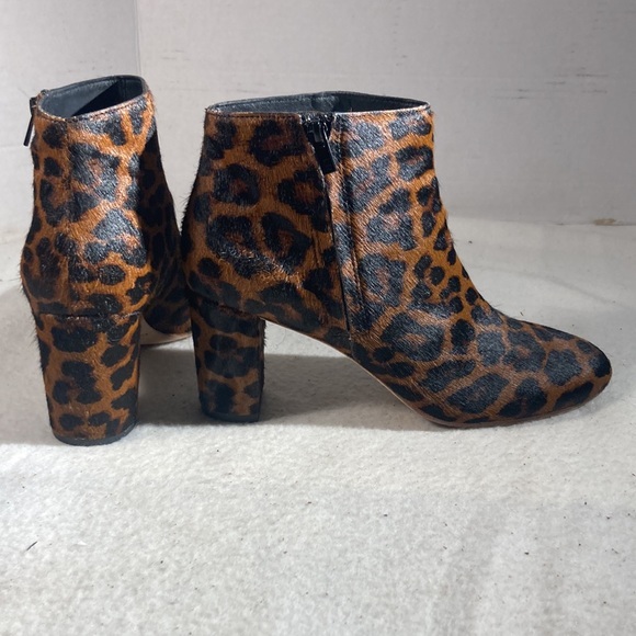 Loeffler Randall Leopard Print Pony Hair Chunky Heel Ankle Boots - Picture 2 of 7